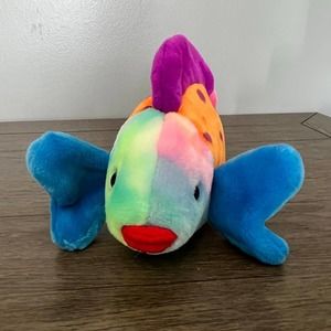 TY Beanie Buddies Lips‎ the Tie Dye Neon Rainbow Fish Plush 11"